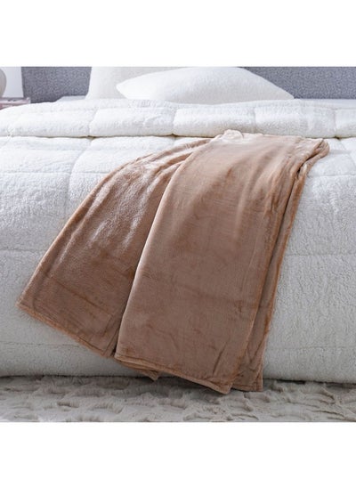 Buy Micro Flannel Blankets Double 220X240Cm Beige in UAE