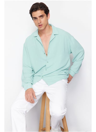 Buy Mint Oversize Fit Open Collar Summer Linen Look Shirt TMNSS23GO00053 in Egypt