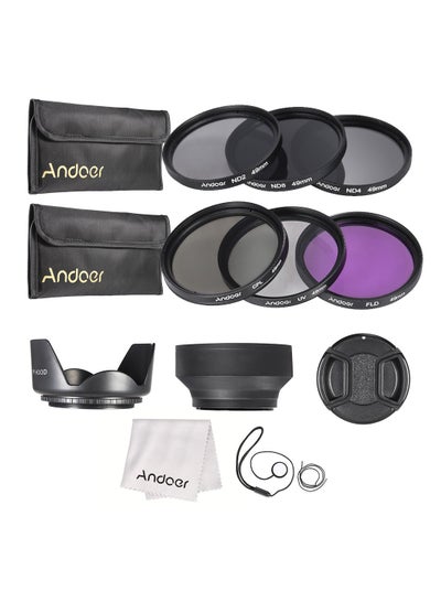 Buy Andoer 49mm Lens Filter Kit UV+CPL+FLD+ND(ND2 ND4 ND8) with Carry Pouch / Lens Cap / Lens Cap Holder / Tulip & Rubber Lens Hoods / Cleaning Cloth in UAE