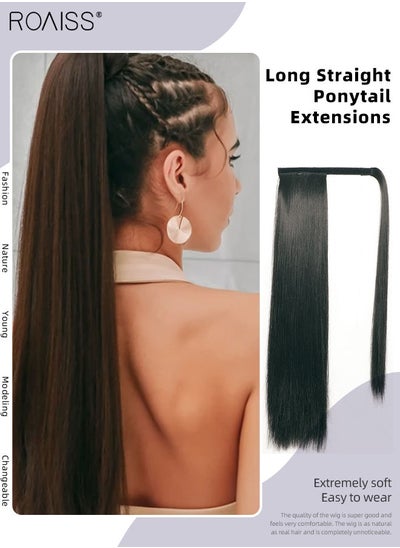 Buy Long Straight Ponytail Extensions, Natural Ponytail Wig with Wrap Around Magic Paste, Synthetic Hairpiece for Women Girls Party Hairstyle Daily Use 60cm (24 inches) - Black in UAE