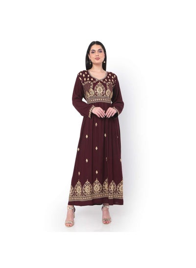 Buy LONG HIGH QUALITY VISCOSE FRONT EMBROIDERED WITH THICK EMBROIDERED BELT ARABIC KAFTAN JALABIYA DRESS in Saudi Arabia