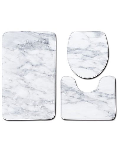 Buy 3-Piece Marble Pattern Bath Mat Accessory Set in UAE