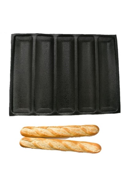 اشتري Silicone Perforated Baking Forms Sandwich Mold French Baguette Bread Pan Food Mat 5 Loaf Non-Stick Baking Liners في السعودية