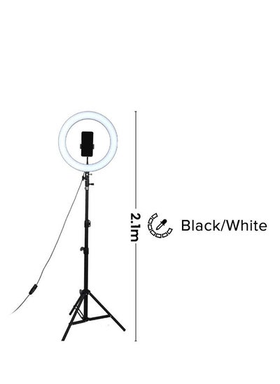 اشتري مصباح حلقي LED للتصوير الفوتوغرافي مع حامل ثلاثي القوائم 3000.0 mAh أسود/ أبيض في السعودية