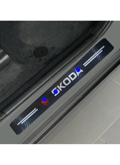 Buy A set of car door sill stickers, anti-scratch, anti-slip, and waterproof, carbon black, compatible with Skoda - 4 pieces in Egypt