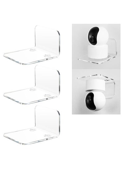 Buy Acrylic Floating Wall Shelves Set of 3 for Security Cameras, Baby Monitors, Speakers - Universal Small Wall Shelf with Cable Clips, 10-Piece Strong Tapes, No Drill (Clear) in UAE