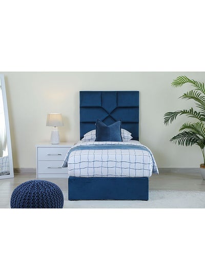 Buy Elliana Single Bed Velvet Blue 90x200 cm in UAE