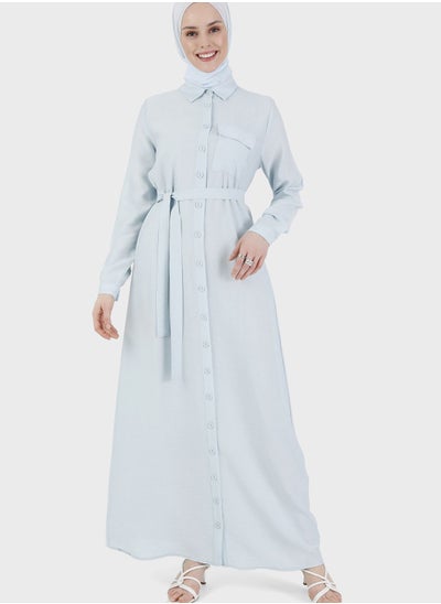 Buy Belted Pocket Detail Button Down Dress in Saudi Arabia