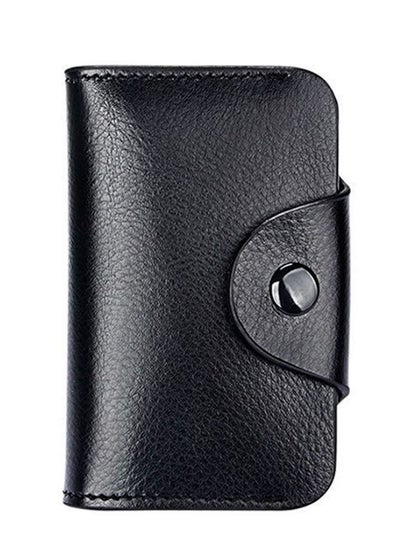 Buy Fashion Two layer Cowhide Wallet Card Bag, Multi Card Large Capacity Card Bag with Lock Button （Black） in UAE