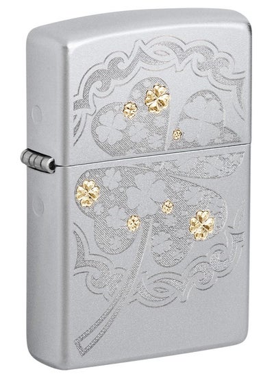 اشتري Zippo AE184641 205 Four Leaf Clover Satin Chrome Windproof Lighter في الامارات