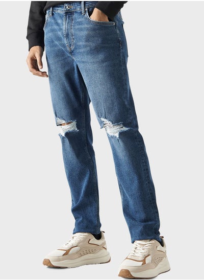 Buy Straight Fit Rinse Wash Ripped Jeans in Saudi Arabia