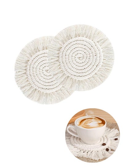 Buy 2 Pcs Coasters for Drinks Absorbent, Macrame Handmade Cotton Coasters for Coffee Table, Bohemian style in UAE