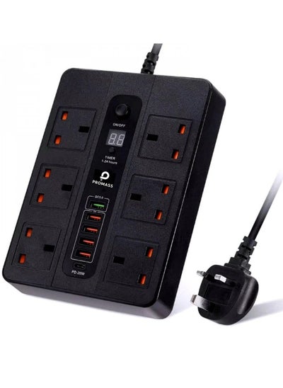 Buy 12 IN 1 Smart Timer Power Strip with 6 AC Outlets, 5 USB Ports, and 1 USB-C Port Supports Charging - Black in Saudi Arabia