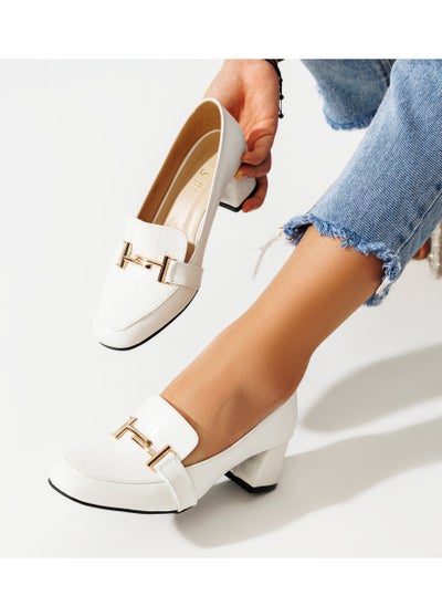 Buy Shoes Mid Heels Crocodile And Leather GZ-1 - White in Egypt