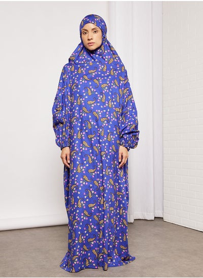 Buy Floral Printed Slip On One Piece Prayer Dress With Attached Hijab in Saudi Arabia