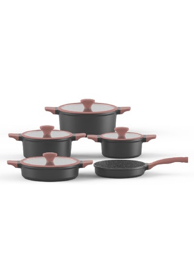 Buy 9-Piece Elegant and Sturdy Cookware Set Black and Coral 25 x 35.7 x 30 cm HZ0209-F03 in Saudi Arabia