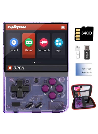 اشتري Miyoo Mini Plus Handheld Game Console, with Dedicated Storage Case, 3.5 Inch IPS 640x480 Screen, 64G/128G TF Card with 10,000+ Games, 3000mAh 7+Hours Battery, Support Wireless Network (Purple 64G) في السعودية