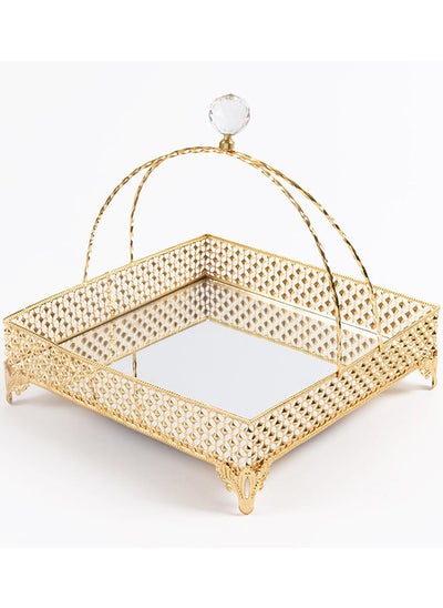 Buy Piramit Large Square Basket, Gold - 24x24 cm in UAE