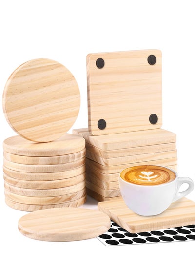 اشتري Wood Coasters, 20 Pcs 4 Inch Square and Round Blank Wooden Coasters for Crafts with Non-Slip Silicon Dots for DIY Stained Painting Wood Engraving Home Decoration في السعودية