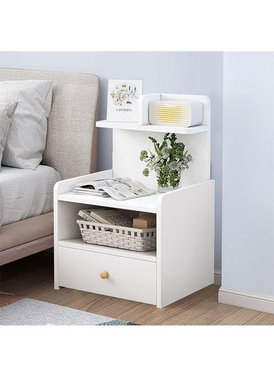 Buy Home Bedside Storage Cabinet With Drawer And Shelf (White) in Saudi Arabia