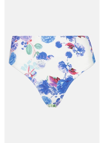 Buy Women Floral Print Pull On Bikini Bottom, White/Blue Combo in UAE