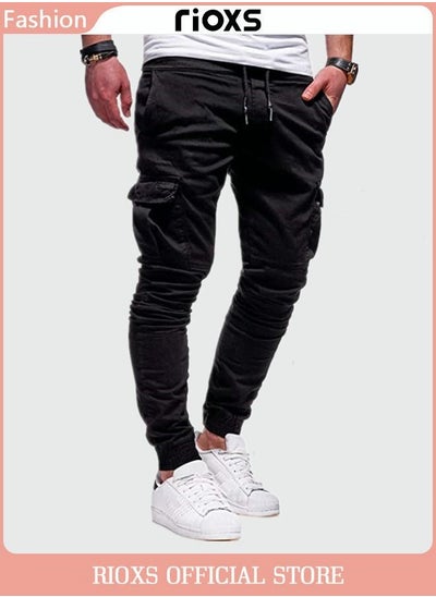 Buy Men's Cargo Pants Casual Sports Sweatpants Running Jogging Workout Drawstring Athletic Trousers With Multiple Pockets in UAE