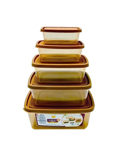 Buy Solitaire Microwave Safe Food Container Set of 5 Pcs Brown in UAE