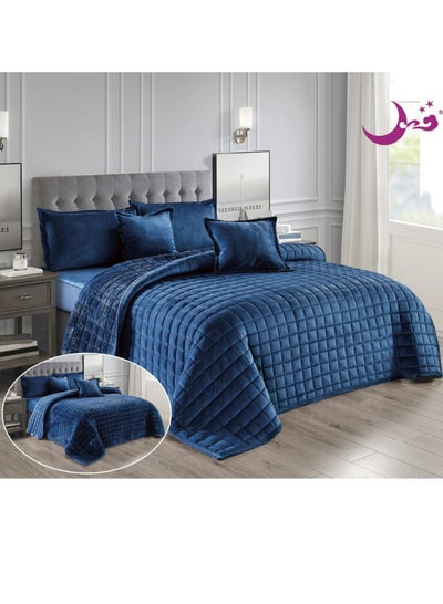 Buy Quilt set for two people a double sided system a velvet face and a soft fur face 6 pieces light fixed filling 220by240 in Saudi Arabia