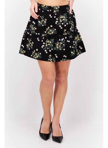 Buy Women Floral Print Mini Skirt, Black Combo in UAE