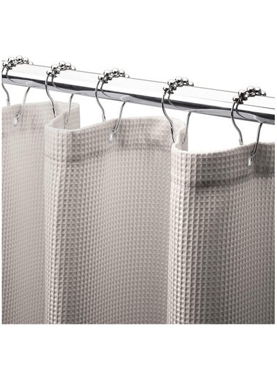 Buy Premium Shower Curtain Thick Fabric Waffle Weave Design 5-Star Hotel Quality, Waterproof Mildew-proof No Smell Washable with 12 Plastic Hooks for Bathroom (khaki, 180 x 200cm) in UAE