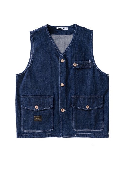 Buy Retro Denim Vest Mens Authentic American Washed Tactical Waistcoat The most Era-H08 vest-Blue in Saudi Arabia