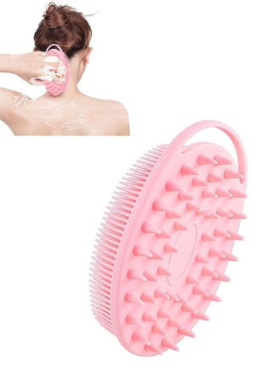 Buy 2 In 1 Bath and Shampoo Brush, Soft Silicone Shower Body Scrub, Exfoliating Body Brush, Loofah Scalp Massager Brush (Pink) in Saudi Arabia