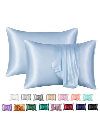 اشتري Silk Pillowcase Satin Pillow Used for Hair and Skin Beauty and Skin Care ice Silk + Mulberry Silk Soft Breathable and Smooth Double Sided Silk Pillow Case (SKY Blue 50x75cm 2pc) في الامارات