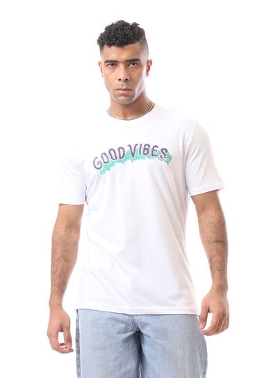 Buy White Cotton Tee With Print "Good Vibes" in Egypt