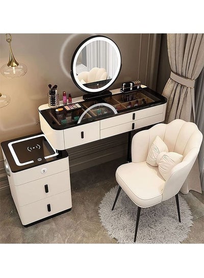 Buy Makeup Vanity Table Dressing Table Flip Mirror With Drawers And Chair With BT Speaker ,wireless charger and USB port in UAE