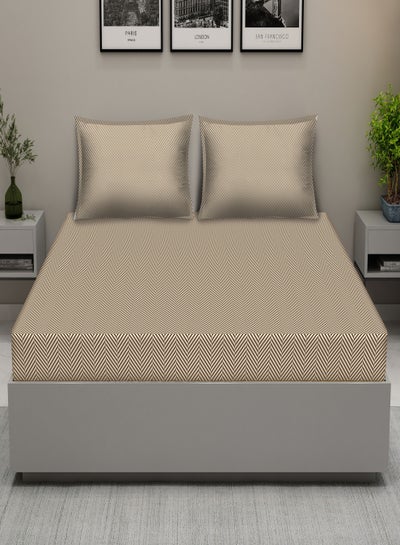 Buy Raymond Home King Flat Sheet Bedsheet 210 Thread Count Luxirious Mercerised 100% Cotton Bedding Herringbone Bed Linen with 2 Pillow Case - Brown (274 * 274 CM) in UAE