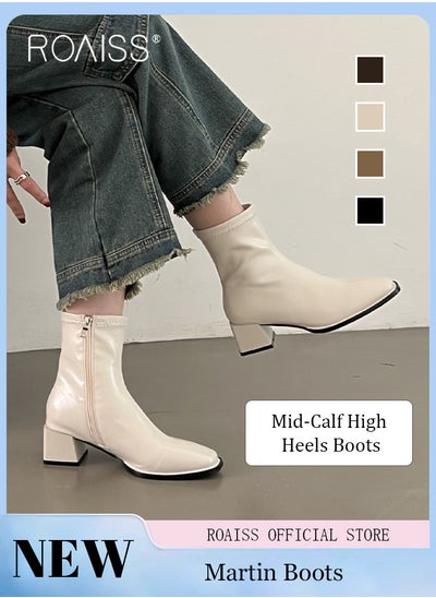 Buy Martin Boots for Women Square Toe Heightening and Slimming Short Boots Ladies Ankle Slim Single Boot High Heeled Chelsea Booties in Saudi Arabia