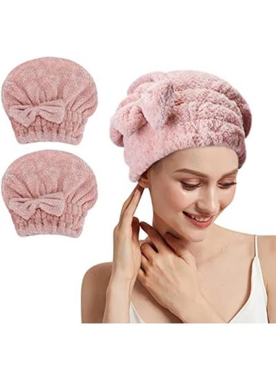 Buy Hair Towel Cap 2 Pack Hair Drying Towels Microfiber Hair Drying Caps For Women, Soft & Ultra Absorbent Shower Cap Fast Drying Hair Turban Wrap Towels For Curly Hair Wet Hair-Pink in Egypt