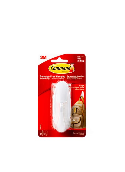 اشتري Command 17083ES Designer Hook with strips, Large, Holds 2.2 Kg. each hook, white color. 1 hook and 2 strips/pack في الامارات