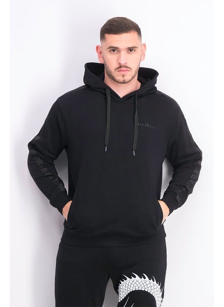 Buy Men Hooded Long Sleeve Graphic Print Sweatshirt, Black in Saudi Arabia