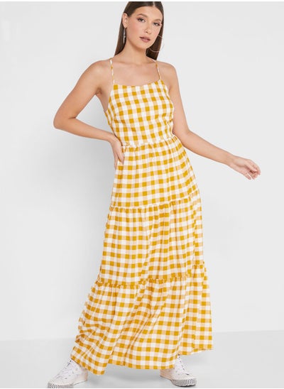 Buy Checked Back Tied Detail Dress in Saudi Arabia