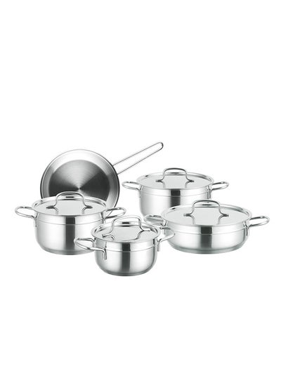 Buy 9-Piece Stainless Steel Alpha Cookware Set Size 16,20,24,24,24CM Silver in Saudi Arabia
