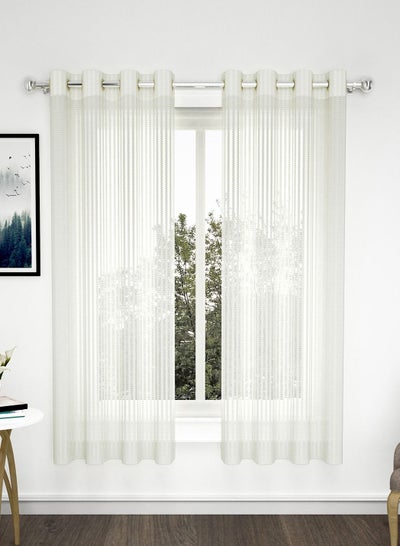 اشتري Story@Home Sheer Window Curtains Linen Look Semi Transparent Voile Grommet Zic Zac Curtains for Living, Dining Room White (Set of 2, 5 Feet, White) في الامارات