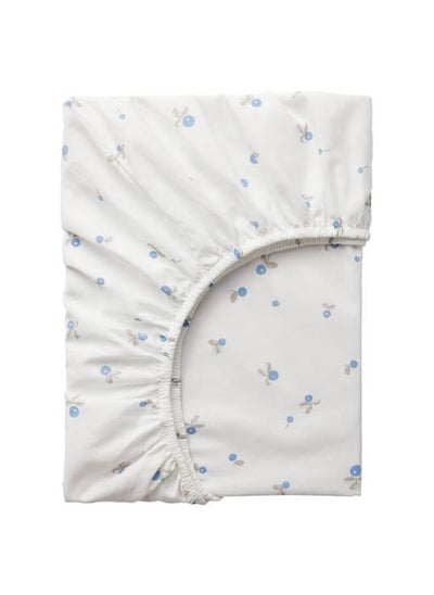 Buy Fitted Sheet For Cot White/Blueberry Patterned 60X120 Cm in Saudi Arabia