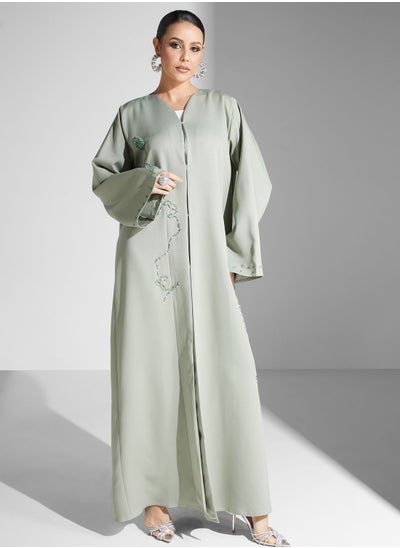 Buy Embellished Button Detail Abaya in UAE