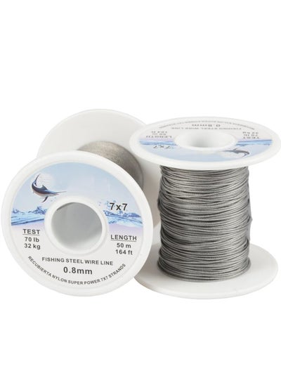 Buy Fishing Steel Wire line 50 Meters 70LB 0.8mm Stainless Steel Leader Wire 7x7 49 Strands Trace Coating Wire Leader Coating Jigging Wire Lead Fish Fishing Wire in UAE