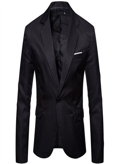 اشتري Men's British Fashion Solid Casual Suit Black في الامارات