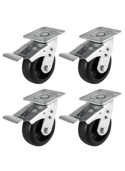 اشتري Set Of 4 Caster Wheel Industrial Brake 028 4 Inch For Trolleys Furniture And Other Moving Tools في الامارات