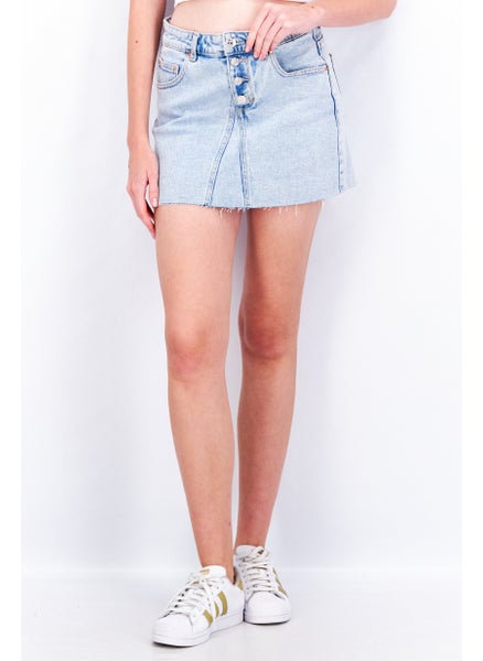 Buy Women Washed Denim Mini Skirt, Blue in Saudi Arabia