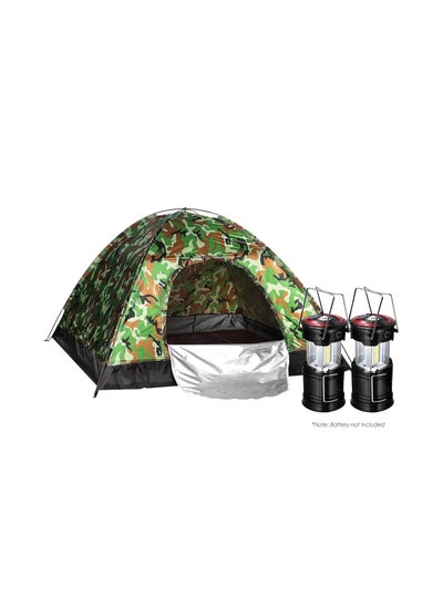 Buy 1-Piece Outdoor Camouflage Camping Tent with 2 pieces Portable LED Lights in UAE